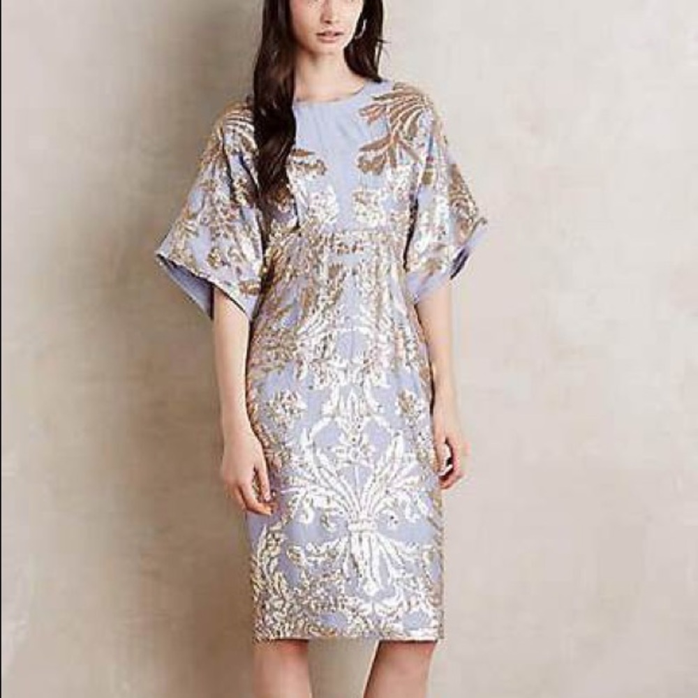 Anthropologie Pankaj & Nidhi sequin cocktail / wedding gray dress NEW size 2